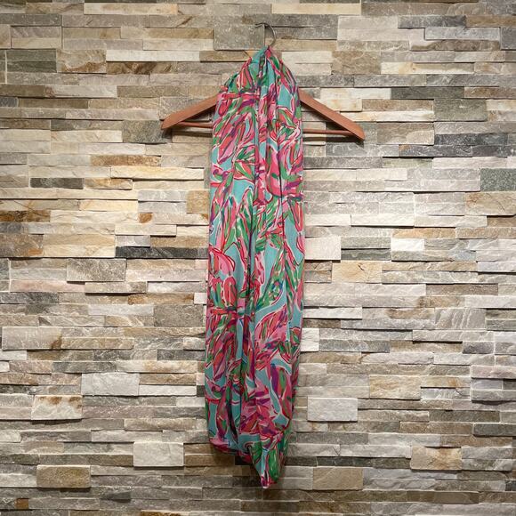 Lilly Pulitzer Riley Infinity Scarf In The Vias | Pink Green Blue Floral Print - Picture 8 of 8